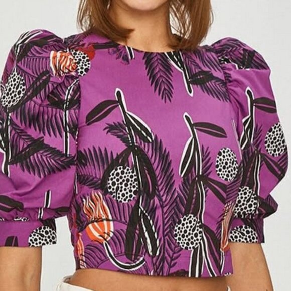 Desigual (collab. w/ Christian Lacroix) floral cropped blouse w/ back zip sz M - Picture 2 of 14